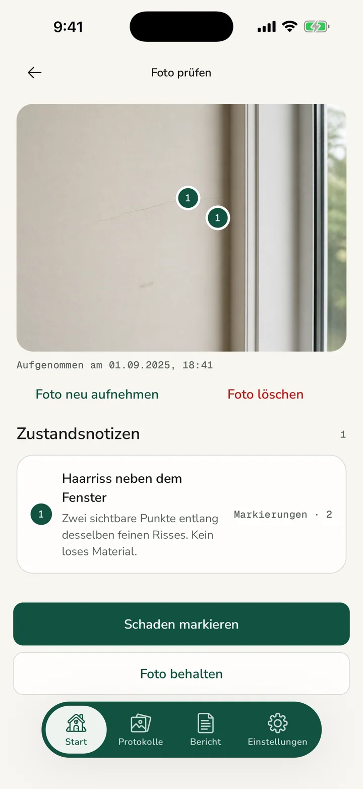 Schadensmarkierungen im richtigen Foto