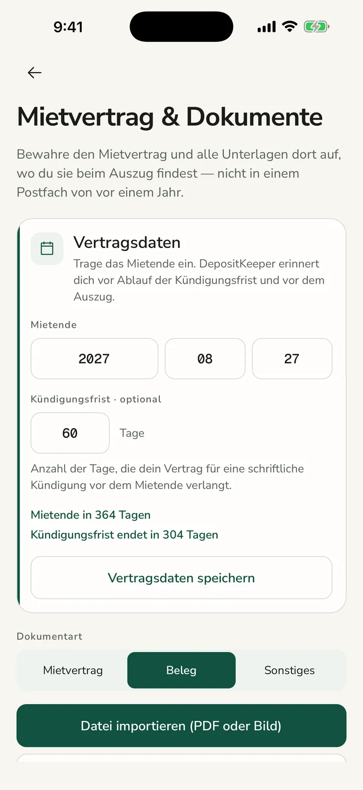 Mietvertrag und Belege griffbereit