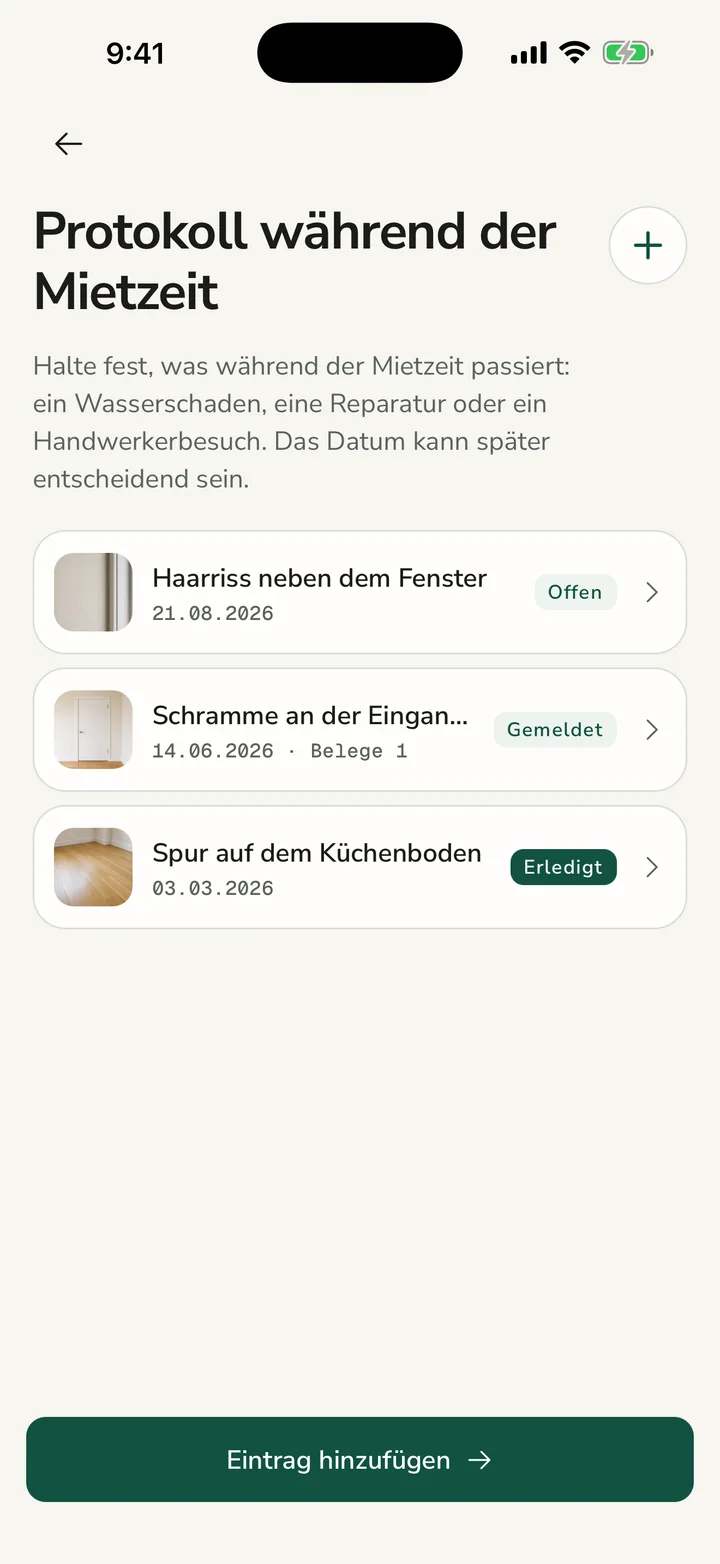 Mängel während der Mietzeit festhalten