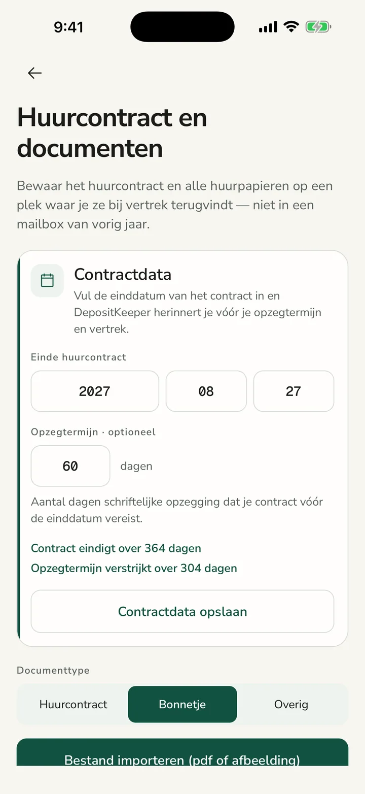 Huurcontract en belangrijke papieren bij elkaar